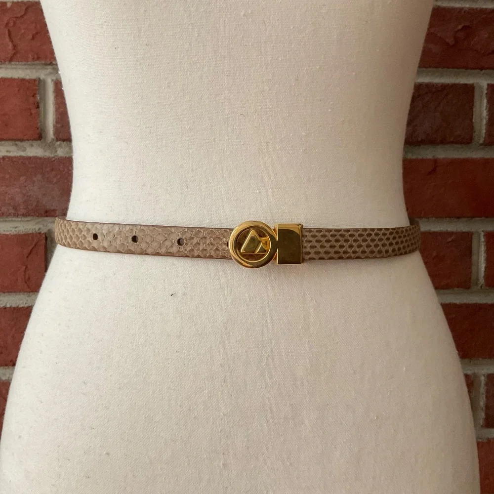 Vintage Beige Tan Snakeskin Leather Belt Removable Gold Buckle NEW